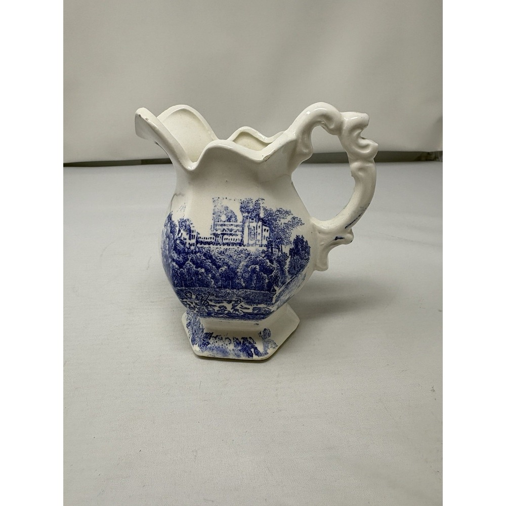 Vintage Small Blue And White Ceramic Pitcher. Transferware. Made In Japan